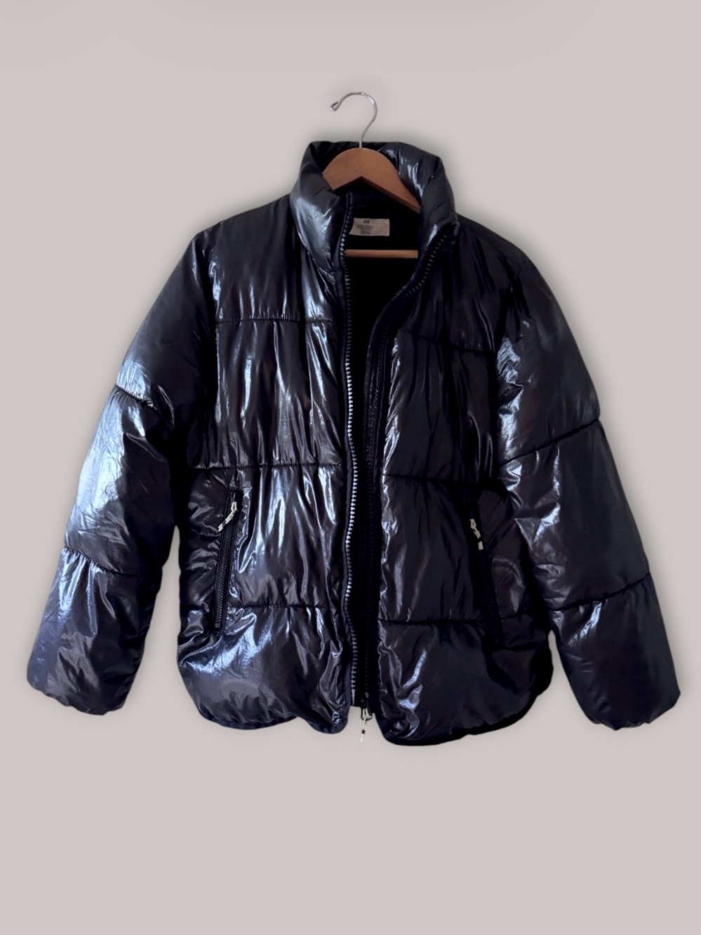 H&M Glossy Black Thermolite Puffer Jacket XS S - Picture 7 of 9